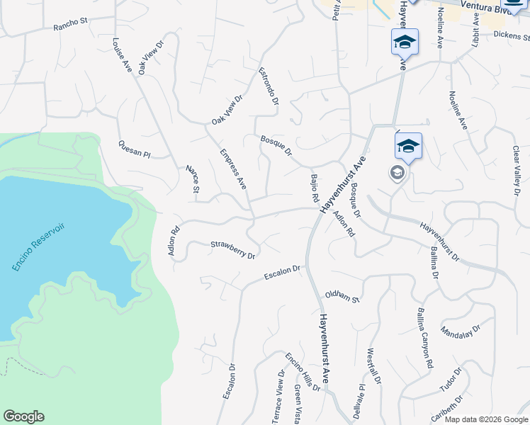 map of restaurants, bars, coffee shops, grocery stores, and more near 16849 Adlon Road in Los Angeles