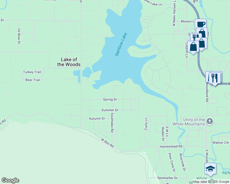 map of restaurants, bars, coffee shops, grocery stores, and more near 655 Southlake Road in Navajo County