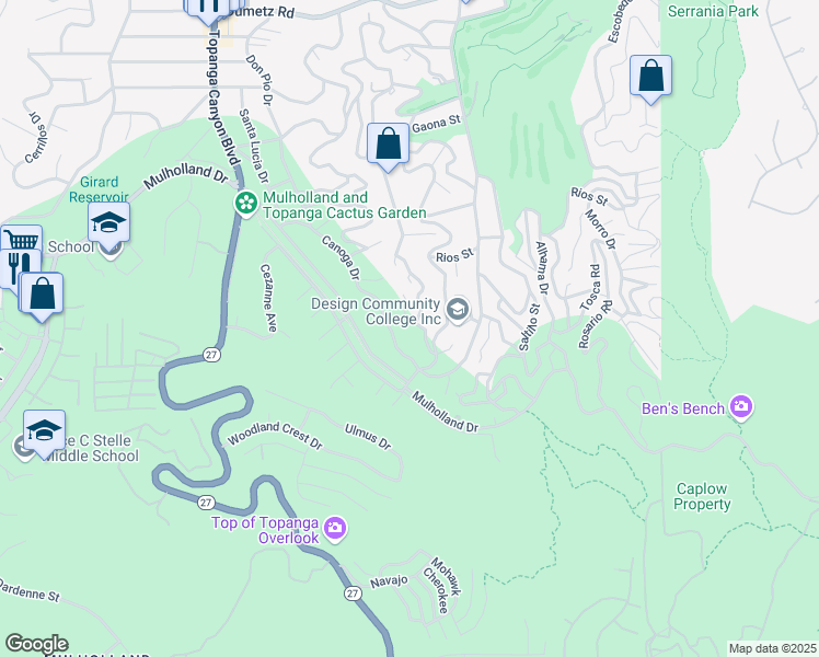 map of restaurants, bars, coffee shops, grocery stores, and more near 4249 Torreon Drive in Los Angeles