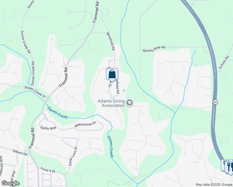 map of restaurants, bars, coffee shops, grocery stores, and more near 2805 Blackstock Drive in Cumming