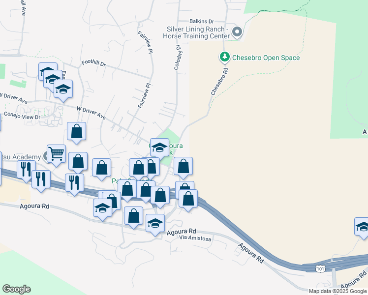 map of restaurants, bars, coffee shops, grocery stores, and more near 5356 Chesebro Road in Agoura Hills