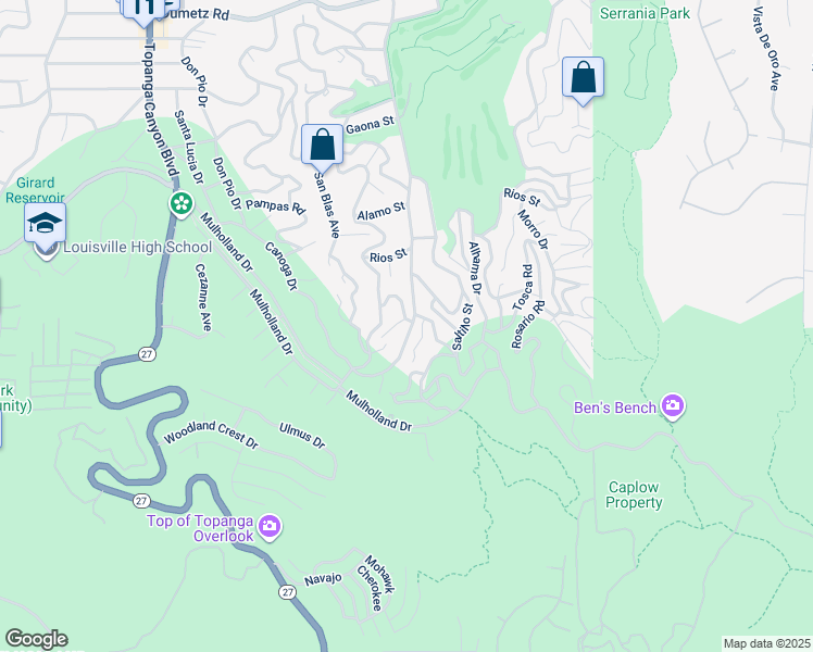 map of restaurants, bars, coffee shops, grocery stores, and more near 4295 Canoga Avenue in Los Angeles