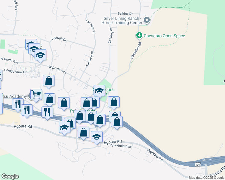 map of restaurants, bars, coffee shops, grocery stores, and more near 5356 Chesebro Road in Agoura Hills