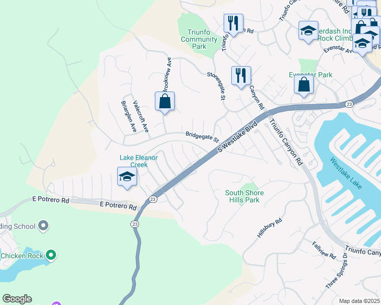 map of restaurants, bars, coffee shops, grocery stores, and more near 1393 Oldbury Place in Thousand Oaks