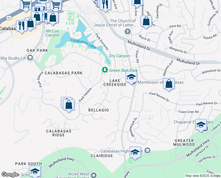 map of restaurants, bars, coffee shops, grocery stores, and more near 4342 Park Verdi in Calabasas