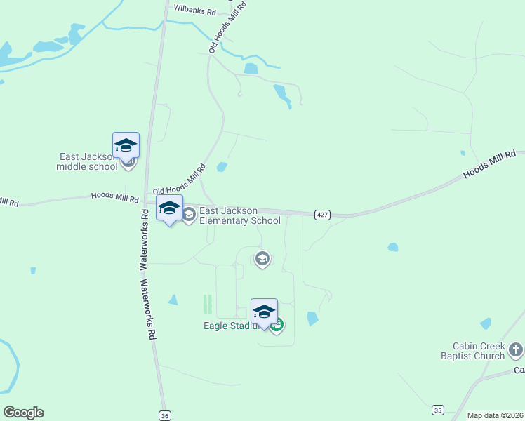 map of restaurants, bars, coffee shops, grocery stores, and more near 1458 Hoods Mill Road in Commerce