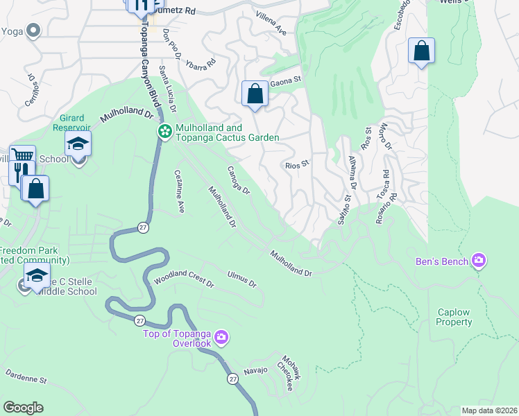 map of restaurants, bars, coffee shops, grocery stores, and more near 4314 Canoga Drive in Los Angeles
