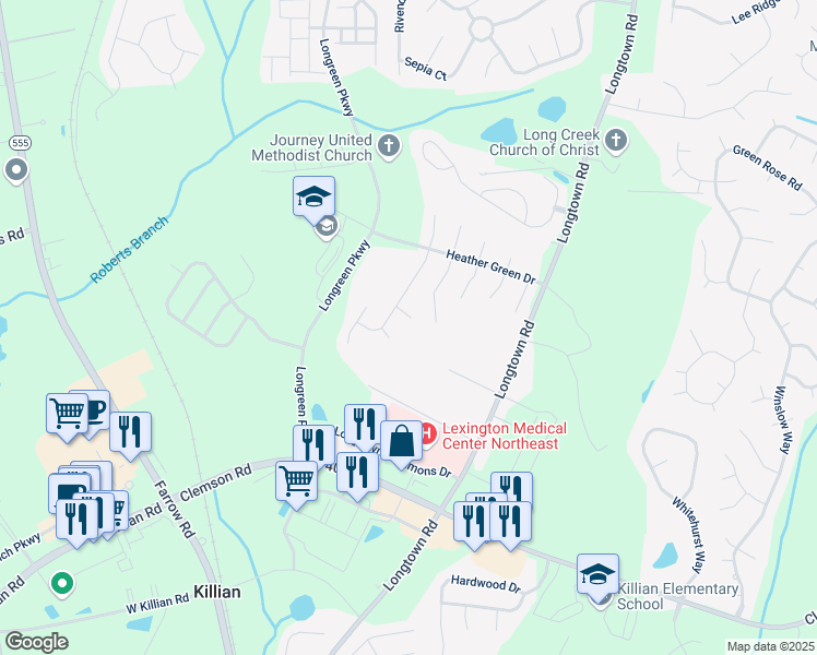 map of restaurants, bars, coffee shops, grocery stores, and more near 35 Cosentino Court in Columbia