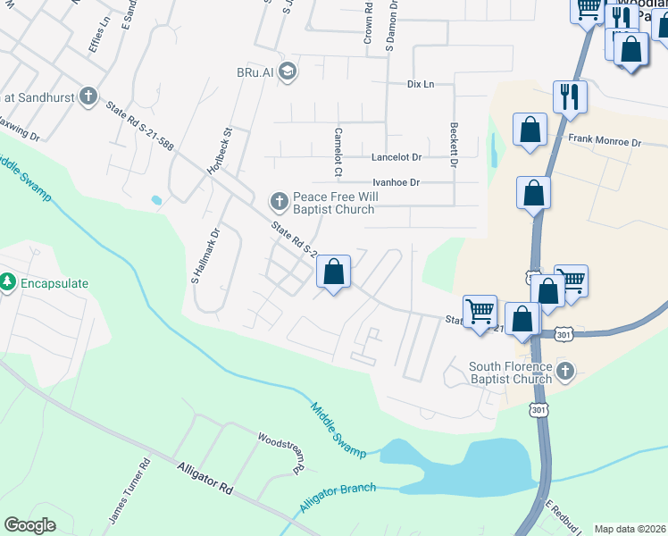 map of restaurants, bars, coffee shops, grocery stores, and more near 868 Chaucer Drive in Florence