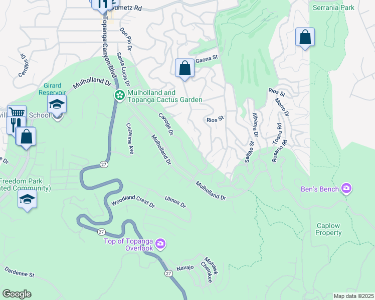 map of restaurants, bars, coffee shops, grocery stores, and more near 4314 Canoga Drive in Los Angeles