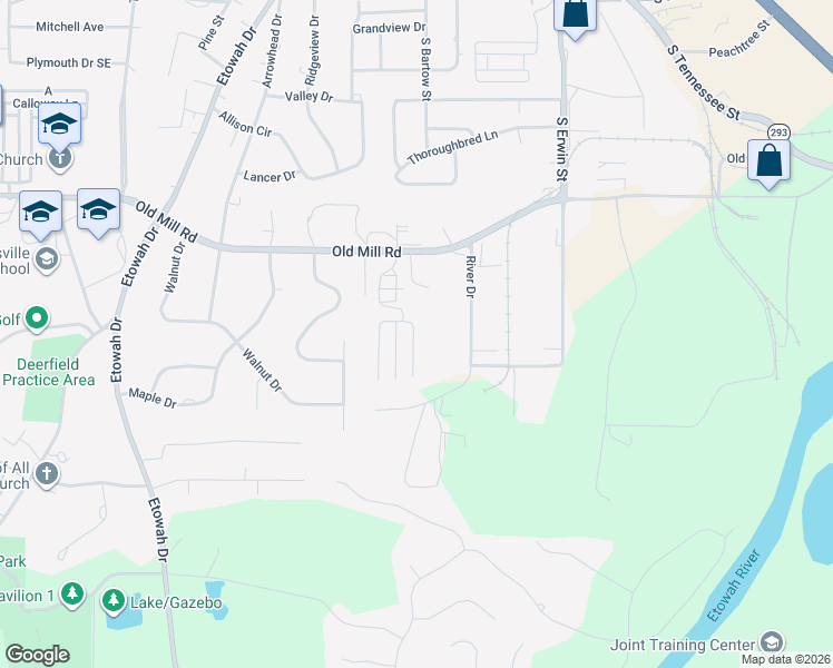 map of restaurants, bars, coffee shops, grocery stores, and more near 150 Old Mill Road in Cartersville