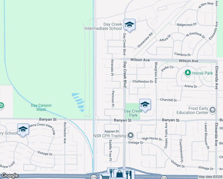 map of restaurants, bars, coffee shops, grocery stores, and more near 12211 Keenland Drive in Rancho Cucamonga