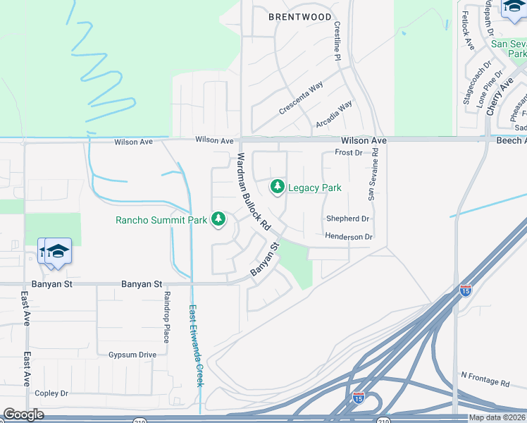 map of restaurants, bars, coffee shops, grocery stores, and more near 5858 Santa Ynez Place in Rancho Cucamonga