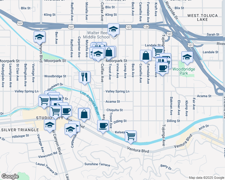 map of restaurants, bars, coffee shops, grocery stores, and more near 4303 Irvine Avenue in Los Angeles