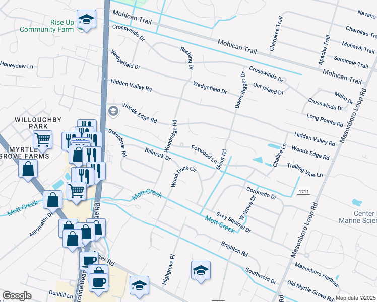 map of restaurants, bars, coffee shops, grocery stores, and more near 330 Foxwood Lane in Wilmington