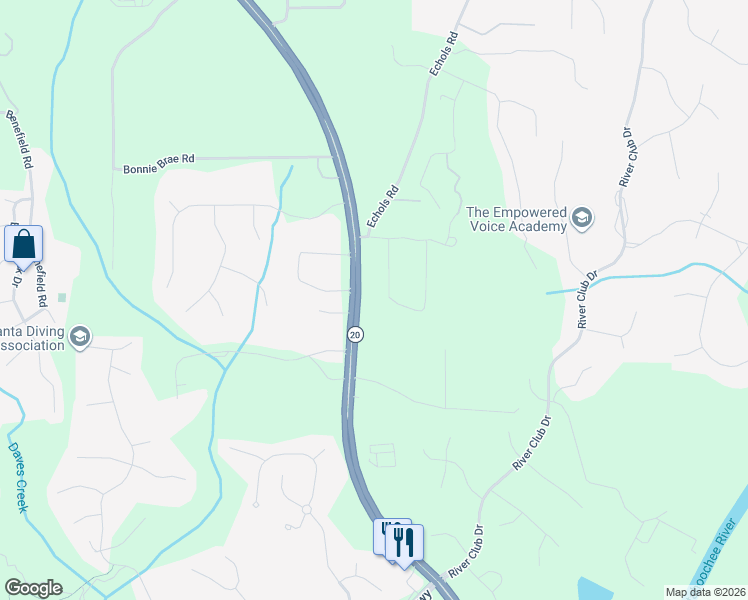 map of restaurants, bars, coffee shops, grocery stores, and more near 3450 Alexander Circle in Cumming