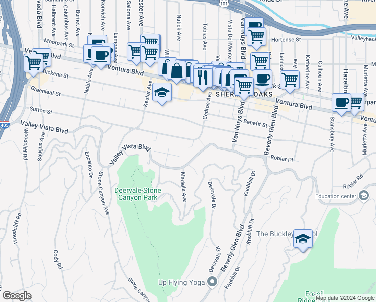 map of restaurants, bars, coffee shops, grocery stores, and more near 4246 Levitt Lane in Los Angeles