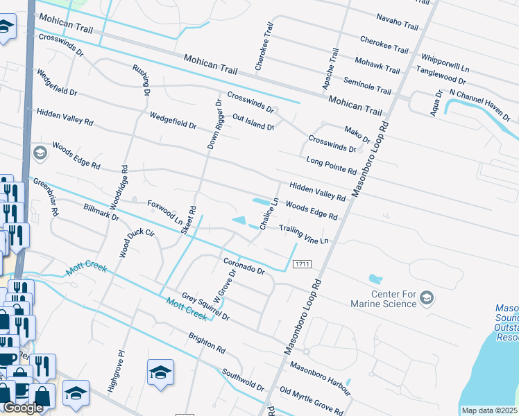 map of restaurants, bars, coffee shops, grocery stores, and more near 4803 Bouquet Court in Wilmington