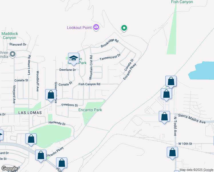 map of restaurants, bars, coffee shops, grocery stores, and more near 3320 Fish Canyon Road in Duarte