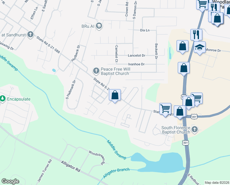 map of restaurants, bars, coffee shops, grocery stores, and more near 868 Chaucer Drive in Florence