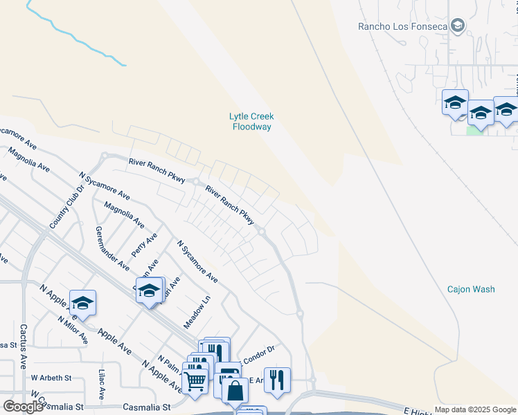 map of restaurants, bars, coffee shops, grocery stores, and more near 519 Tucker Avenue in Rialto