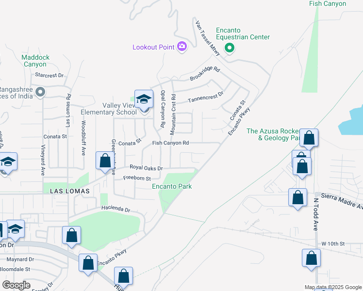 map of restaurants, bars, coffee shops, grocery stores, and more near 3236 Fish Canyon Road in Duarte