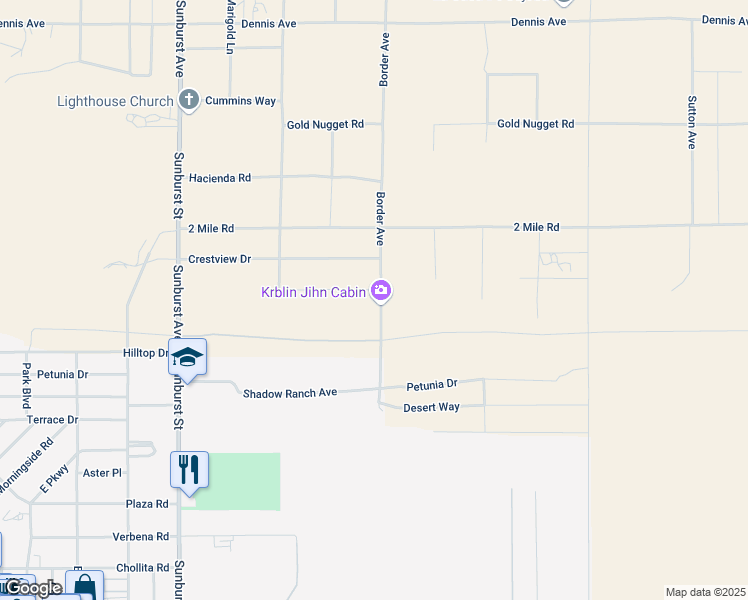 map of restaurants, bars, coffee shops, grocery stores, and more near 5880 Border Avenue in Joshua Tree