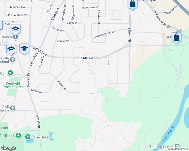 map of restaurants, bars, coffee shops, grocery stores, and more near 150 20 Old Mill Road in Cartersville