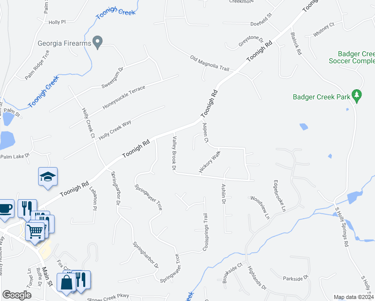map of restaurants, bars, coffee shops, grocery stores, and more near 316 White Oak Cove in Woodstock