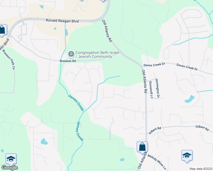 map of restaurants, bars, coffee shops, grocery stores, and more near 1544 Bluebird Way in Cumming