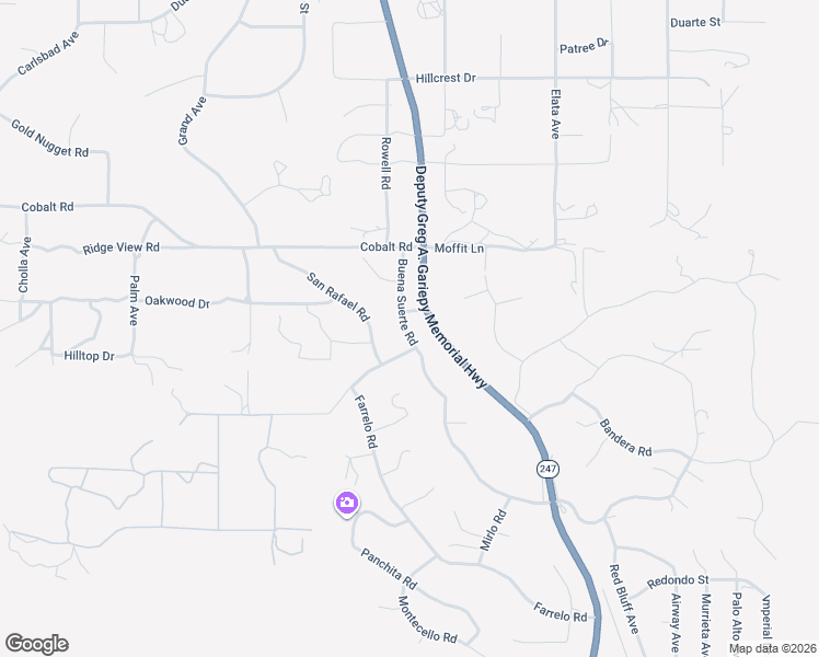 map of restaurants, bars, coffee shops, grocery stores, and more near 5116 Buena Suerte Road in Yucca Valley