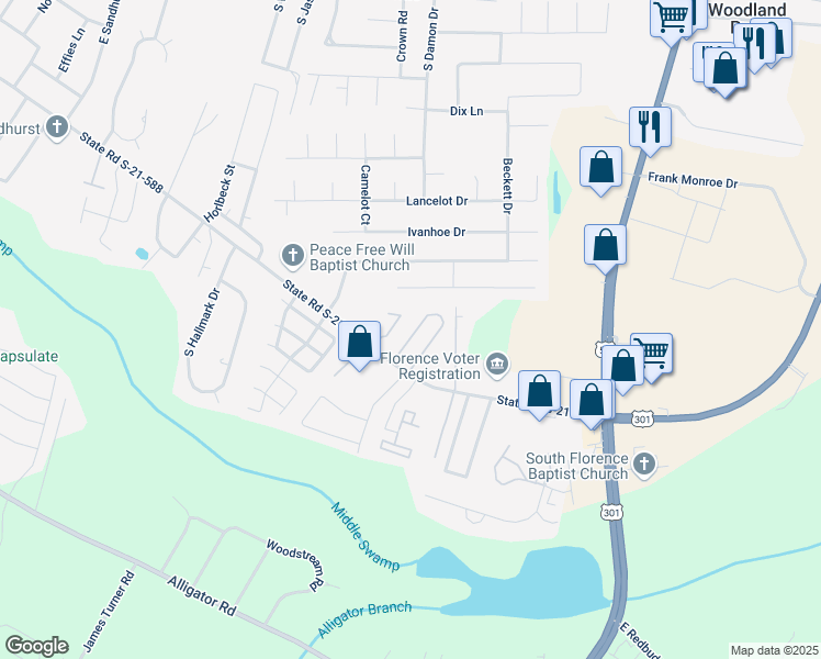 map of restaurants, bars, coffee shops, grocery stores, and more near 523 3rd Loop Road in Florence