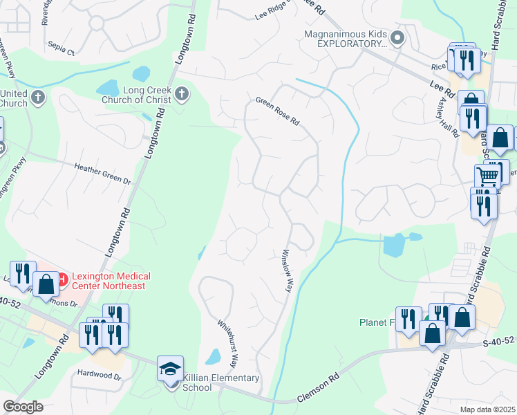 map of restaurants, bars, coffee shops, grocery stores, and more near 119 Cranley Road in Columbia