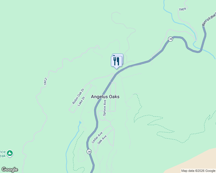 map of restaurants, bars, coffee shops, grocery stores, and more near 5850 Manzanita Avenue in Angelus Oaks