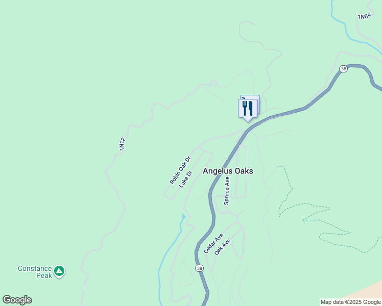 map of restaurants, bars, coffee shops, grocery stores, and more near Robin Oak Drive in San Bernardino County