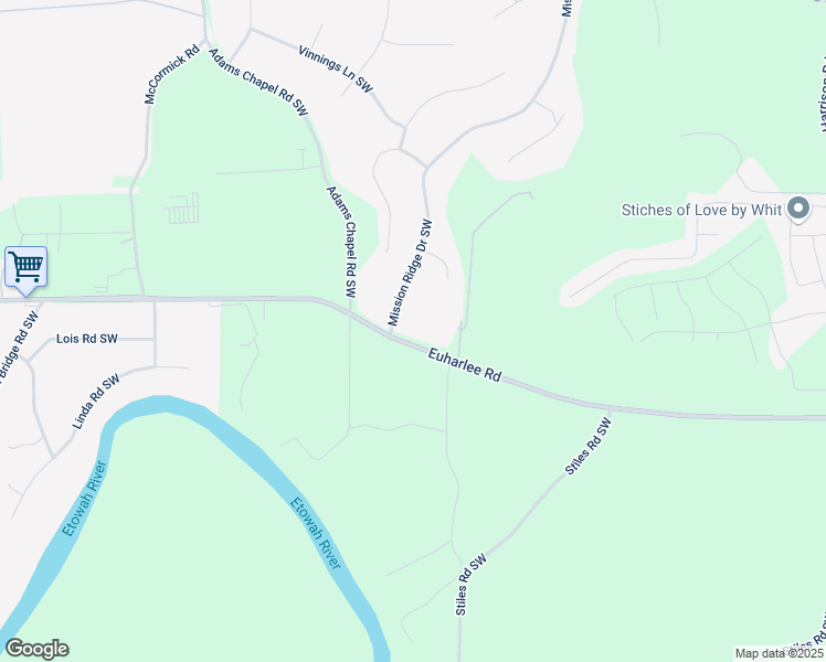 map of restaurants, bars, coffee shops, grocery stores, and more near 682 Euharlee Road Southwest in Euharlee