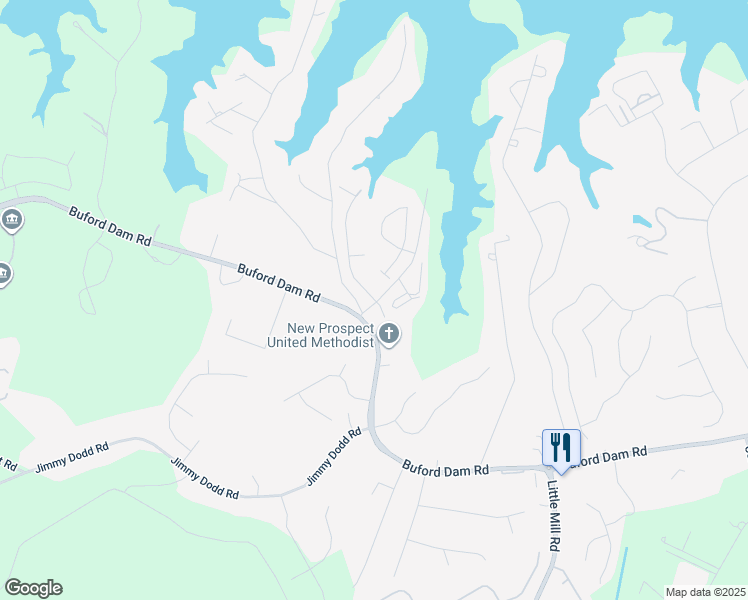 map of restaurants, bars, coffee shops, grocery stores, and more near 6039 Dogwood Circle in Buford