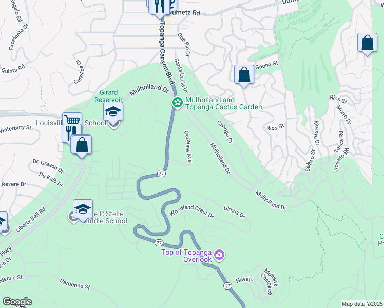 map of restaurants, bars, coffee shops, grocery stores, and more near 4410 Cezanne Avenue in Los Angeles