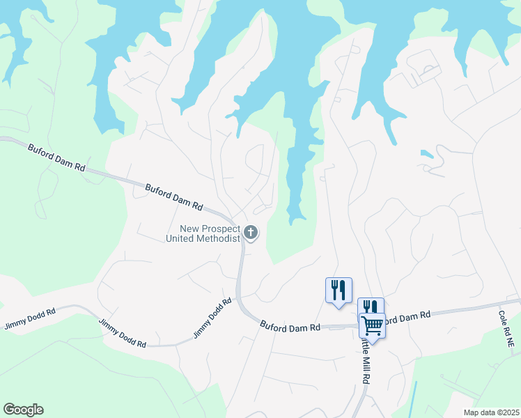 map of restaurants, bars, coffee shops, grocery stores, and more near 2075 Pine Tree Drive in Buford