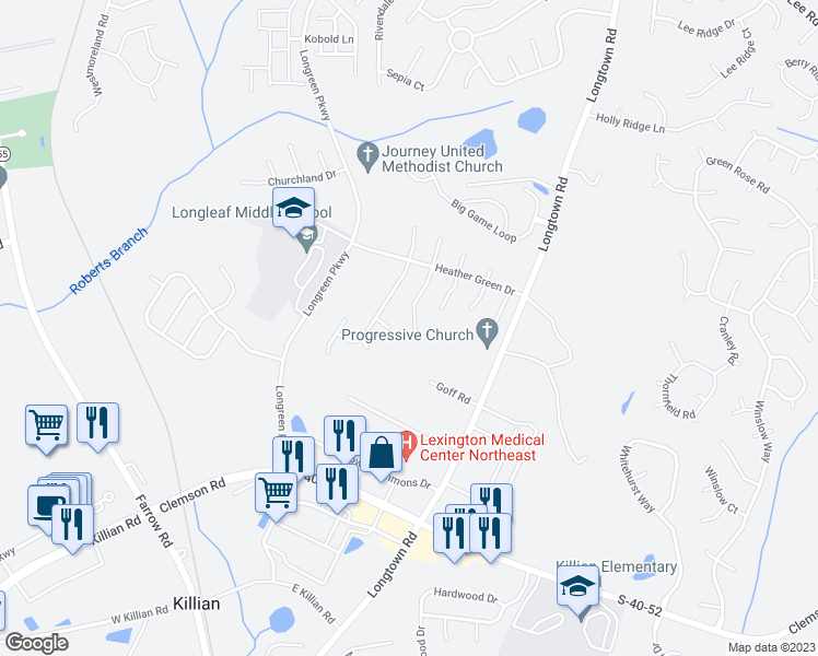 map of restaurants, bars, coffee shops, grocery stores, and more near 744 Cottontail Court South in Columbia