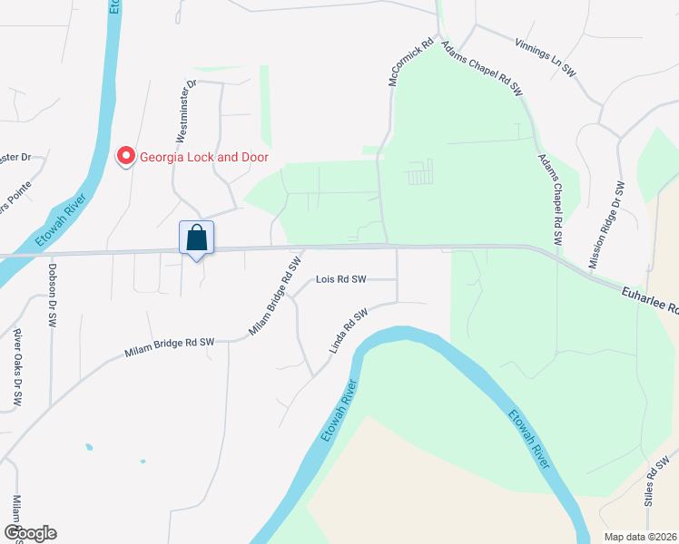 map of restaurants, bars, coffee shops, grocery stores, and more near 49 Lois Road Southwest in Cartersville
