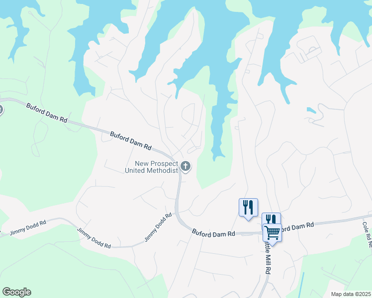 map of restaurants, bars, coffee shops, grocery stores, and more near 1704 Pine Tree Drive in Buford