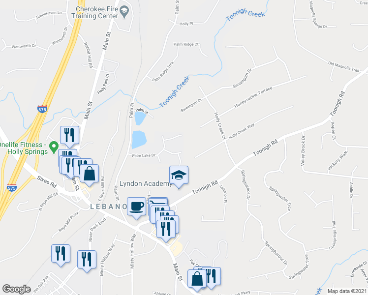 map of restaurants, bars, coffee shops, grocery stores, and more near 313 Ridge Hill Circle in Canton