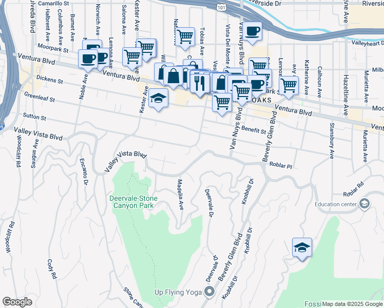 map of restaurants, bars, coffee shops, grocery stores, and more near 4262 Levitt Lane in Los Angeles