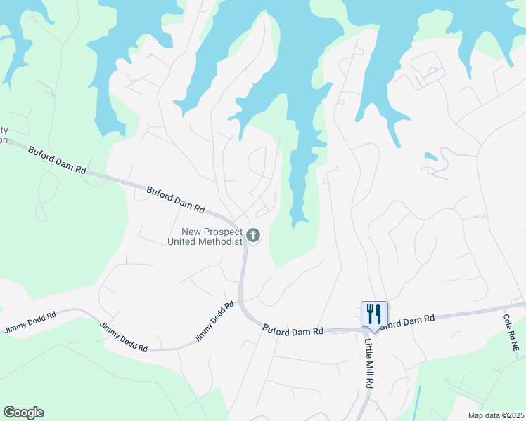 map of restaurants, bars, coffee shops, grocery stores, and more near 2075 Pine Tree Drive in Buford