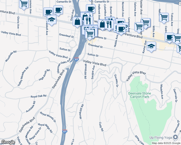 map of restaurants, bars, coffee shops, grocery stores, and more near 4219 Saugus Avenue in Los Angeles