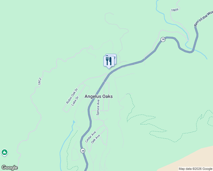 map of restaurants, bars, coffee shops, grocery stores, and more near 5850 Manzanita Avenue in Angelus Oaks