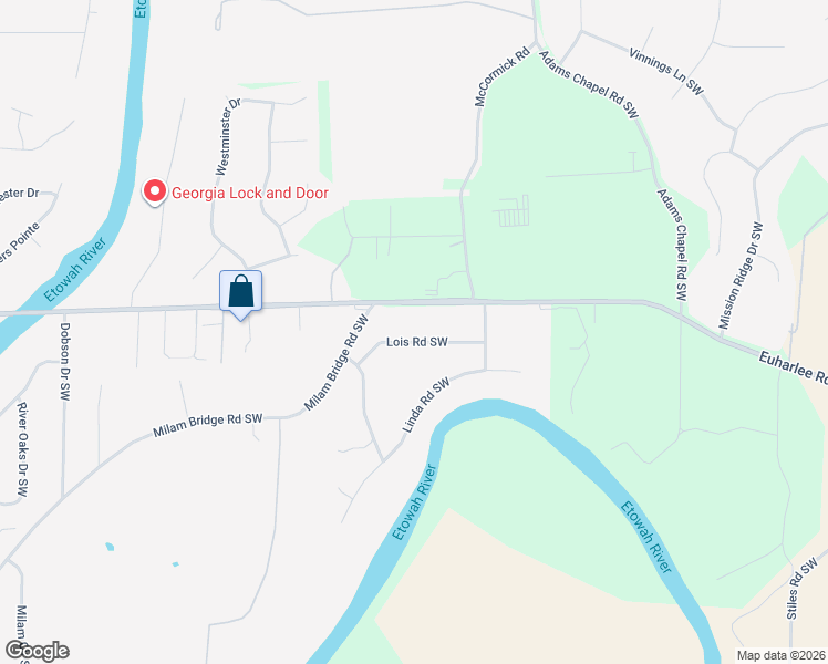 map of restaurants, bars, coffee shops, grocery stores, and more near 49 Lois Road Southwest in Cartersville