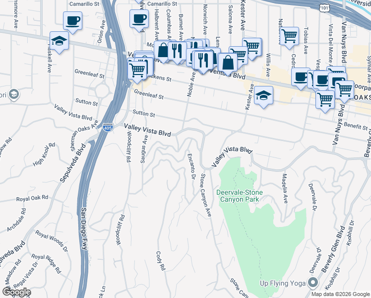 map of restaurants, bars, coffee shops, grocery stores, and more near 15078 Del Gado Drive in Los Angeles