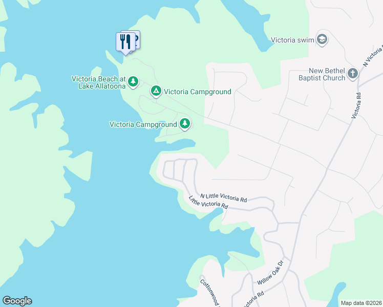 map of restaurants, bars, coffee shops, grocery stores, and more near 209 Little Victoria Road in Woodstock
